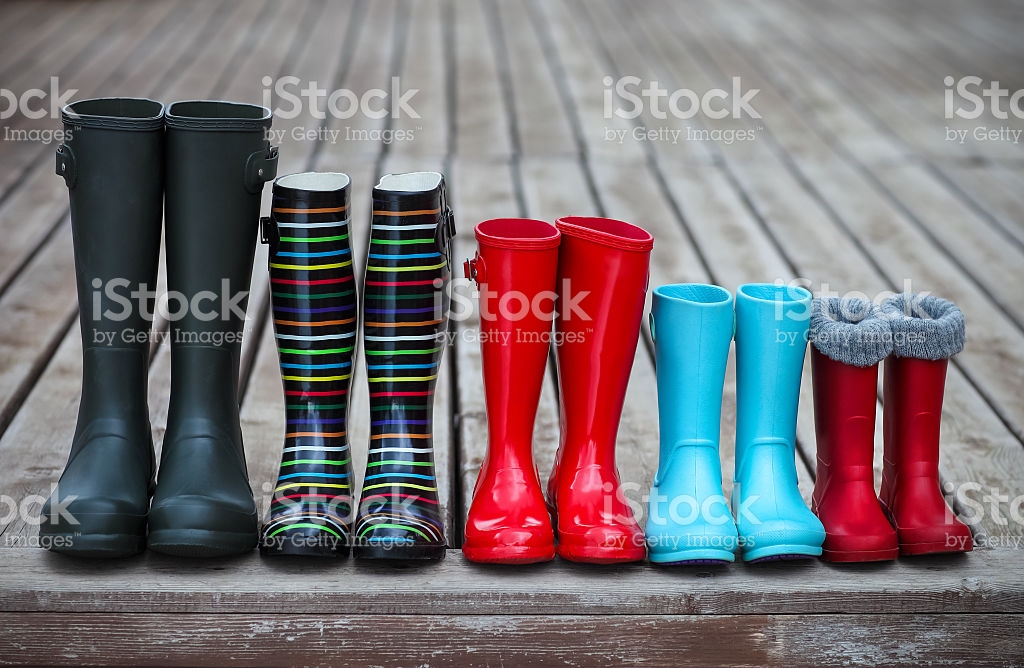 Five pairs of a colorful rain boots. Family concept - A Call To Order ...